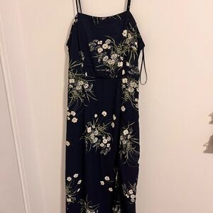 Navy Floral Midi Dress with slit - Francescas